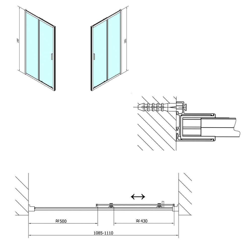 Easy Line Rechteckige Duschkabine 1100x1000mm L/R Variante