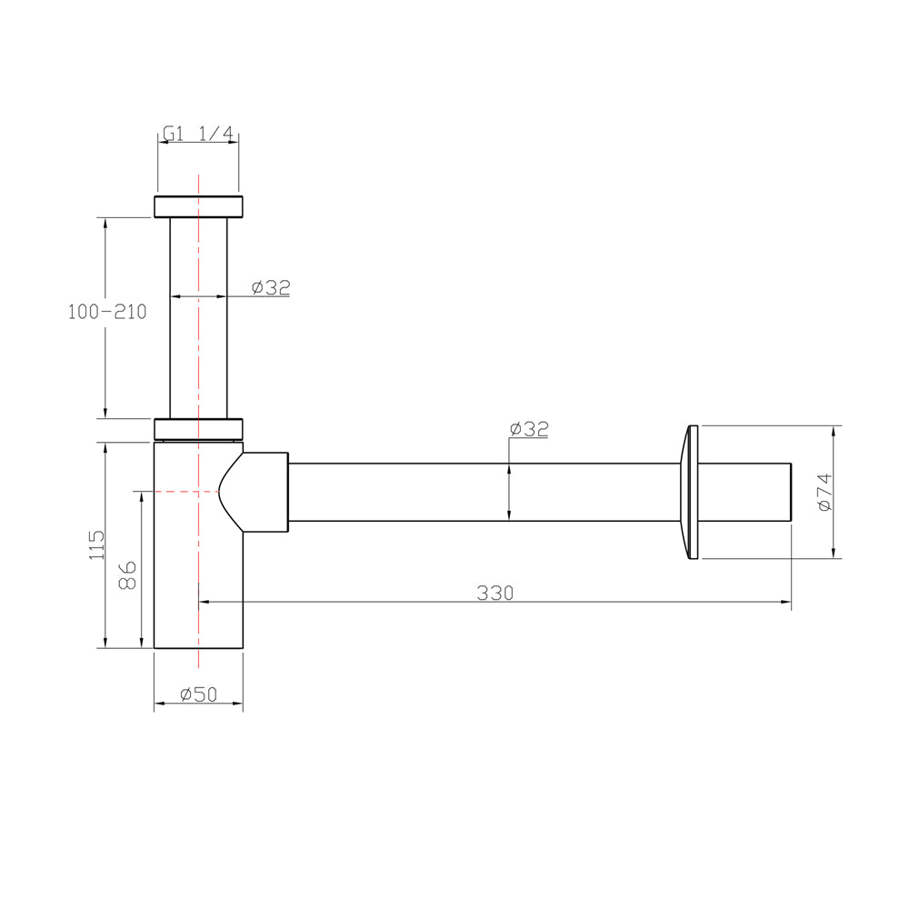 Waschtisch-Siphon 5/4", Durchmesser 32mm, rund, Chrom