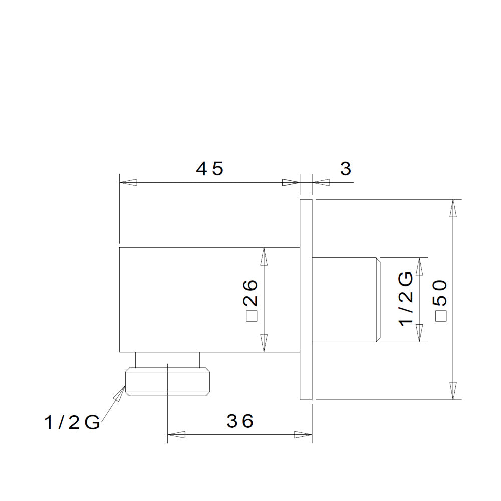 Duschanschluss, eckig, dünne Kappe, Chrom