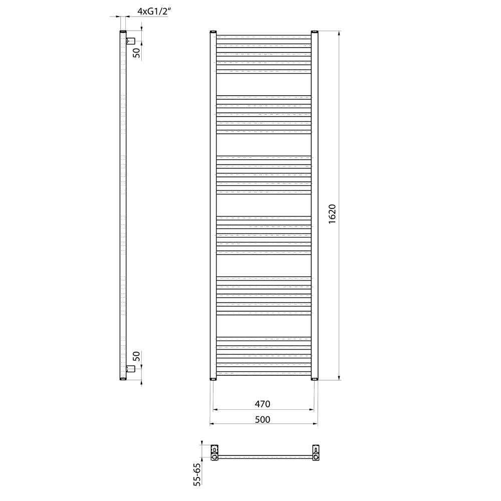 METRO-E Elektrischer Badheizkörper, gerade, 600x1620 mm, 800 W, Weiß