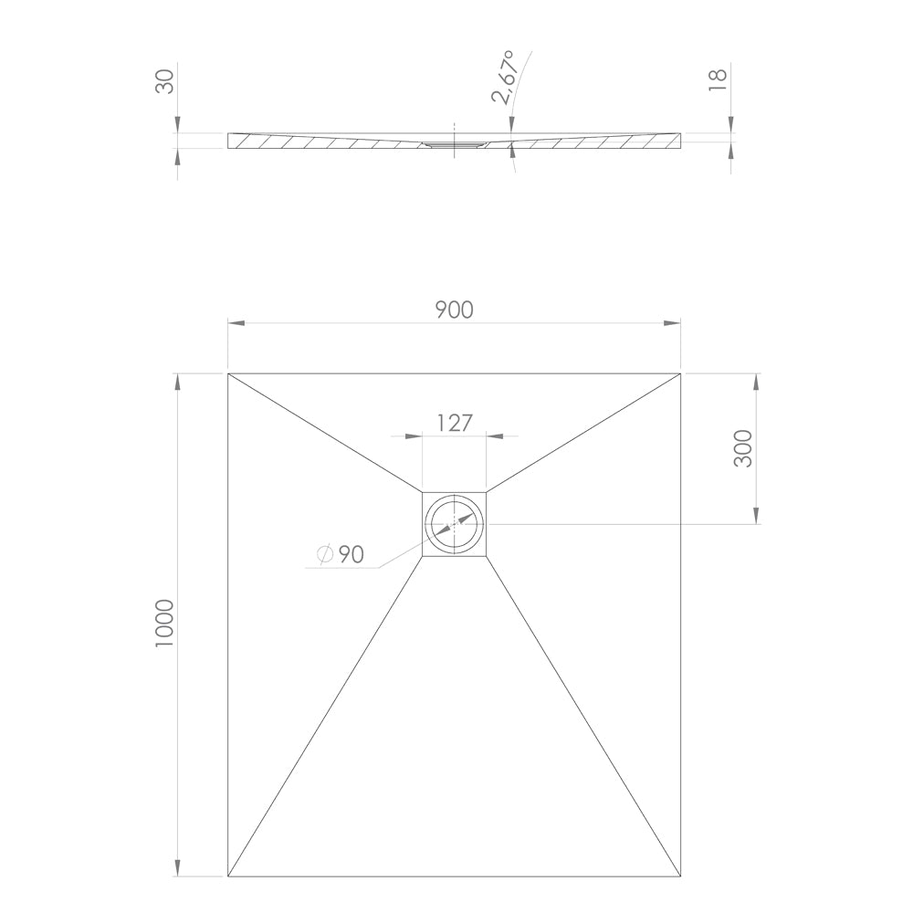 TRENECA Gussmarmor-Duschwanne 100x90cm, weiß matt