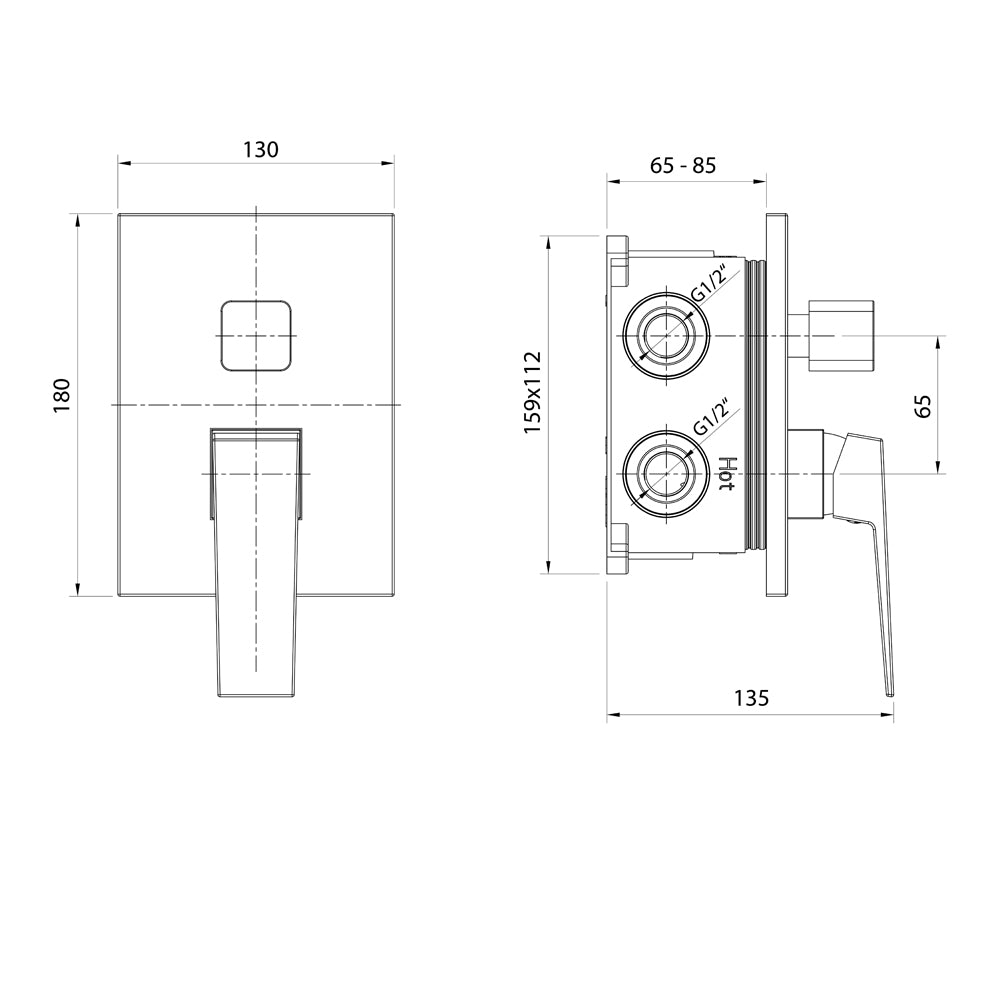 RITMO Unterputz-Duscharmatur, Einbau-Box, 2 Wege, Chrom