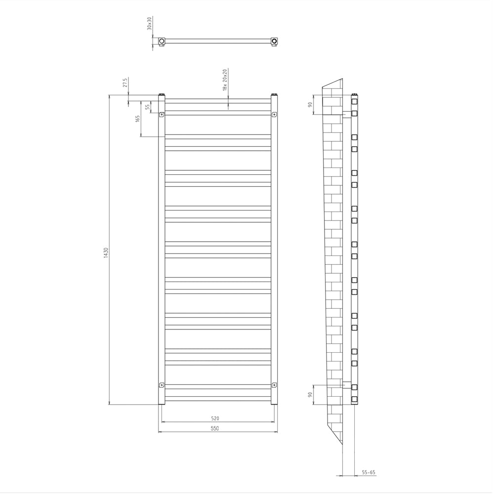 METRO DOS Badheizkörper 550x1430 mm, 500W,Schwarz matt