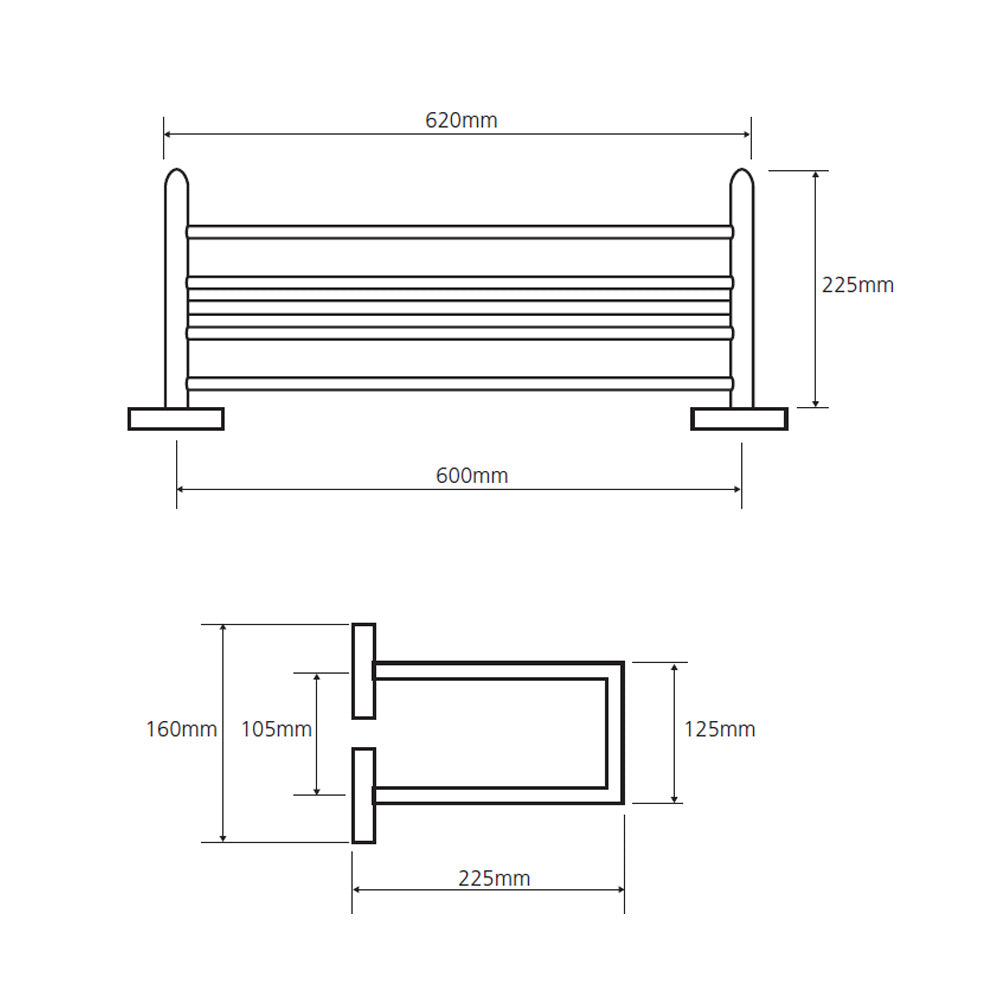 X-SQUARE Doppel-Handtuchablage mit Railing 650x155x255mm, Chrom