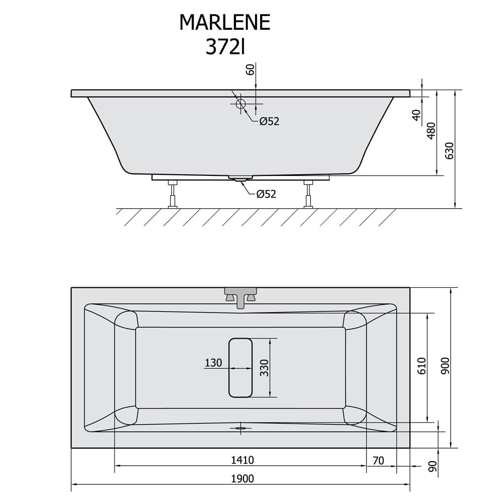 MARLENE 190 Rechteckwanne mit Füßen 190x90x48cm, weiß