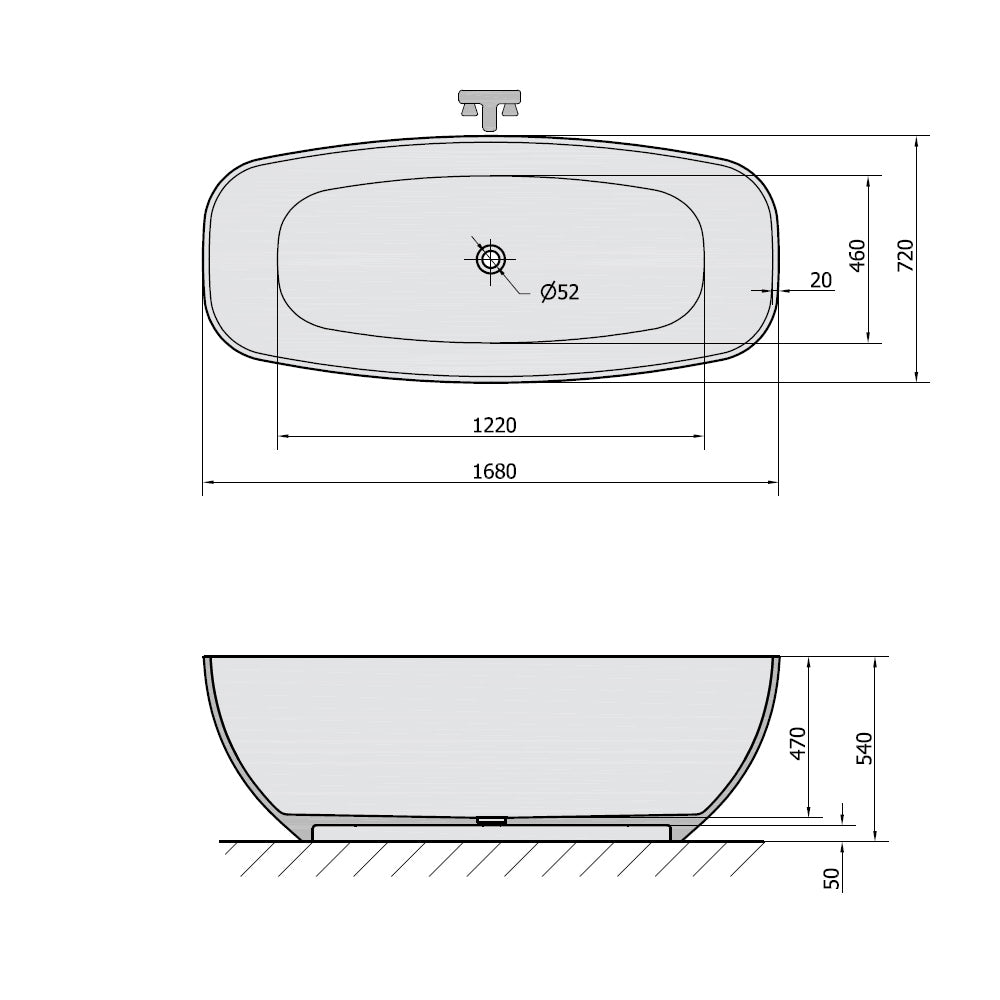 IPANEMA Gussmarmor- Badewanne 168x72x49cm, weiß