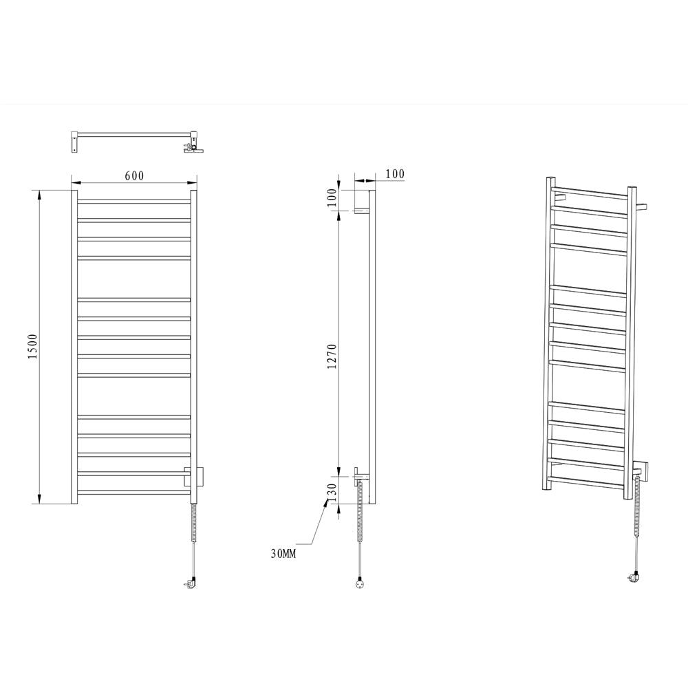 ESKINADO Handtuchtrockner elektrisch, 600x1500 mm, 130 W, polierter Edelstahl