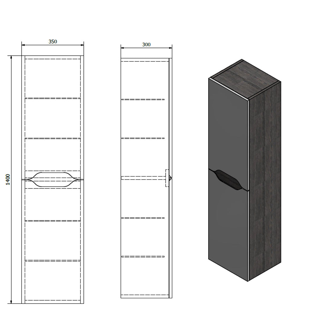 WAVE Hochschrank 35x140x30cm, weiß/Silbereiche