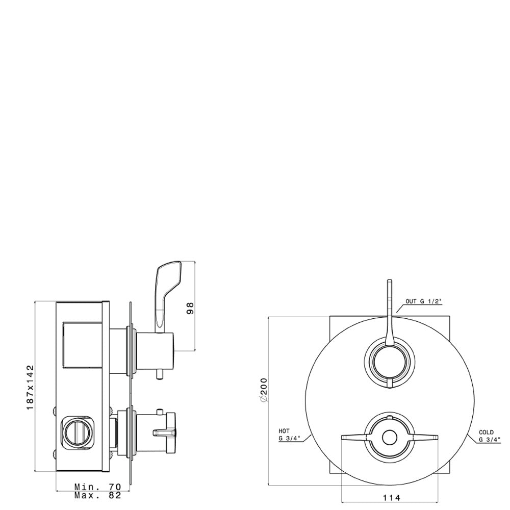 LEA Unterputz Thermostat-Duscharmatur , Medizinischer Hebel, Chrom