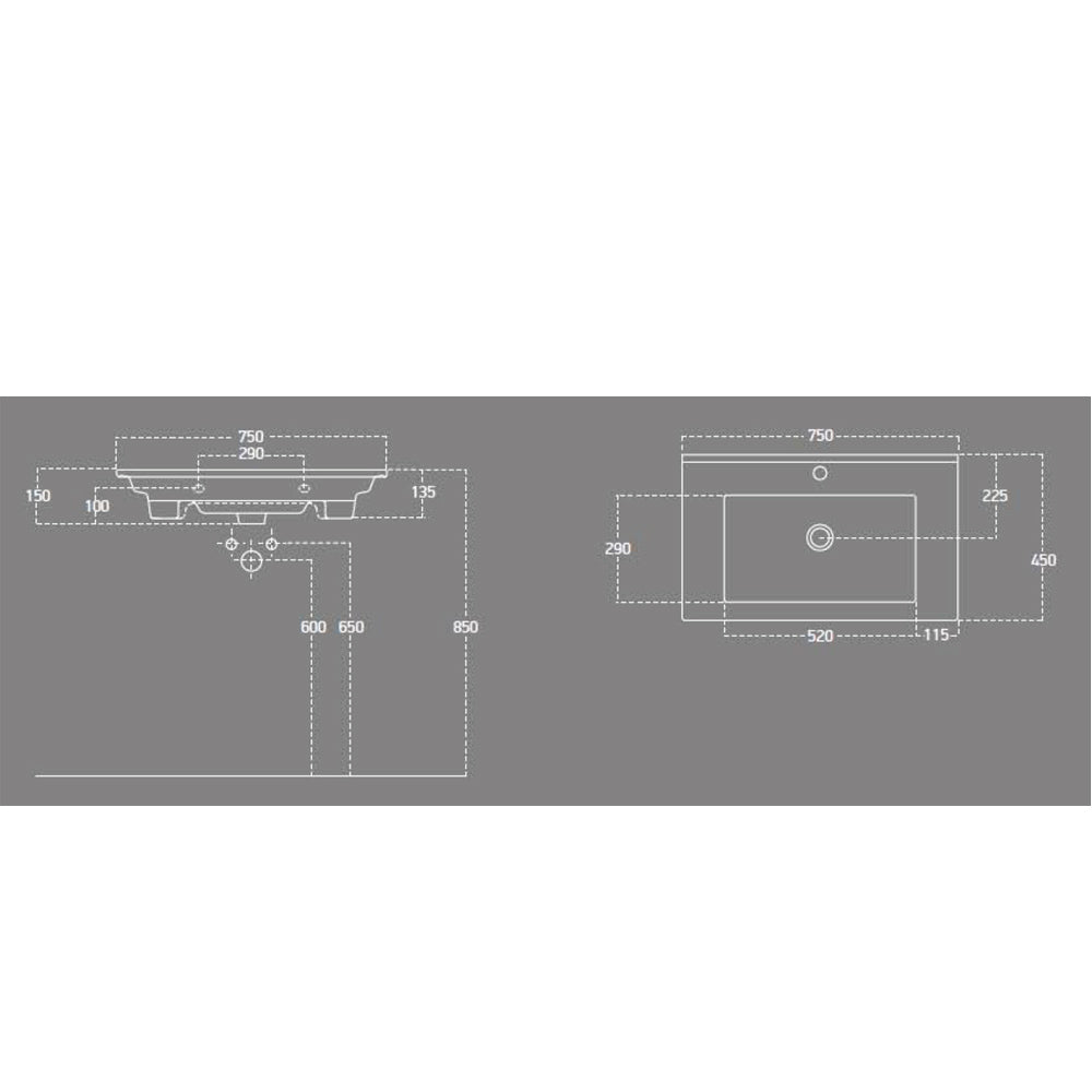 ZUNO 75 Keramik-Waschtisch 75x45cm, weiss