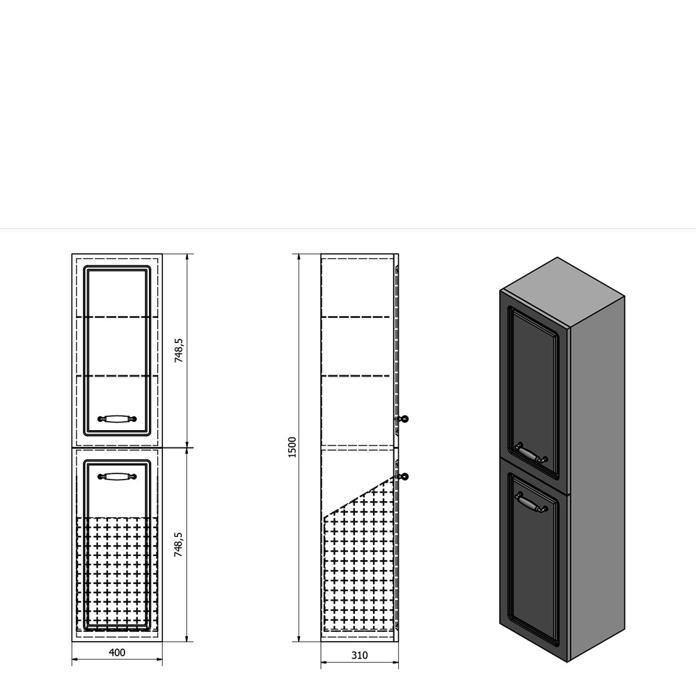 FAVOLO Hochschrank mit Wäschekorb 40x150x31cm, Weiß matt
