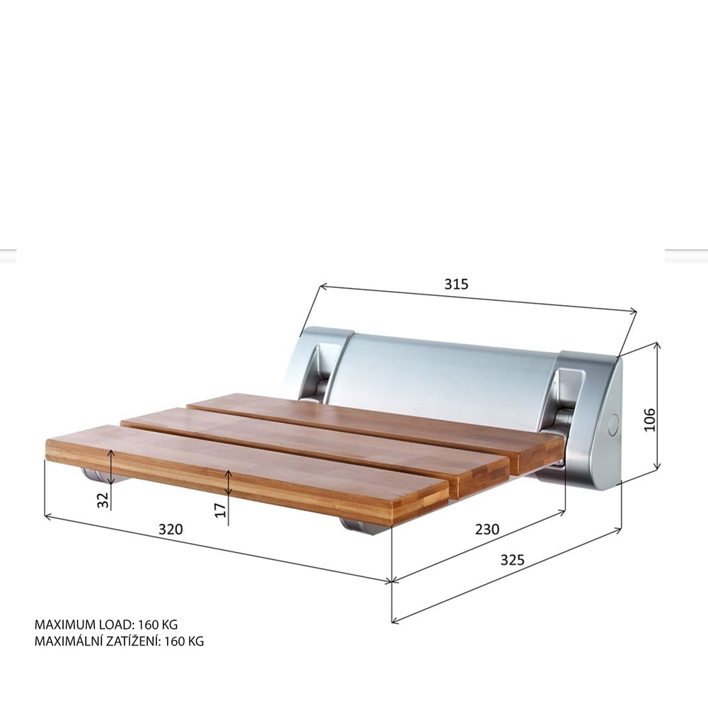 Duschklappsitz 32x32,5cm, WPC, Grau
