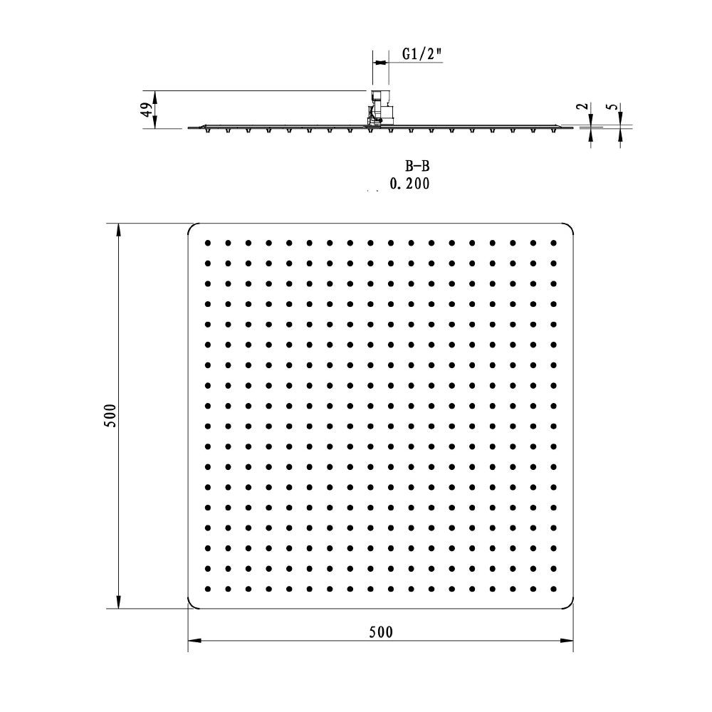 SLIM Kopfbrause, 500x500mm, polierter Edelstahl