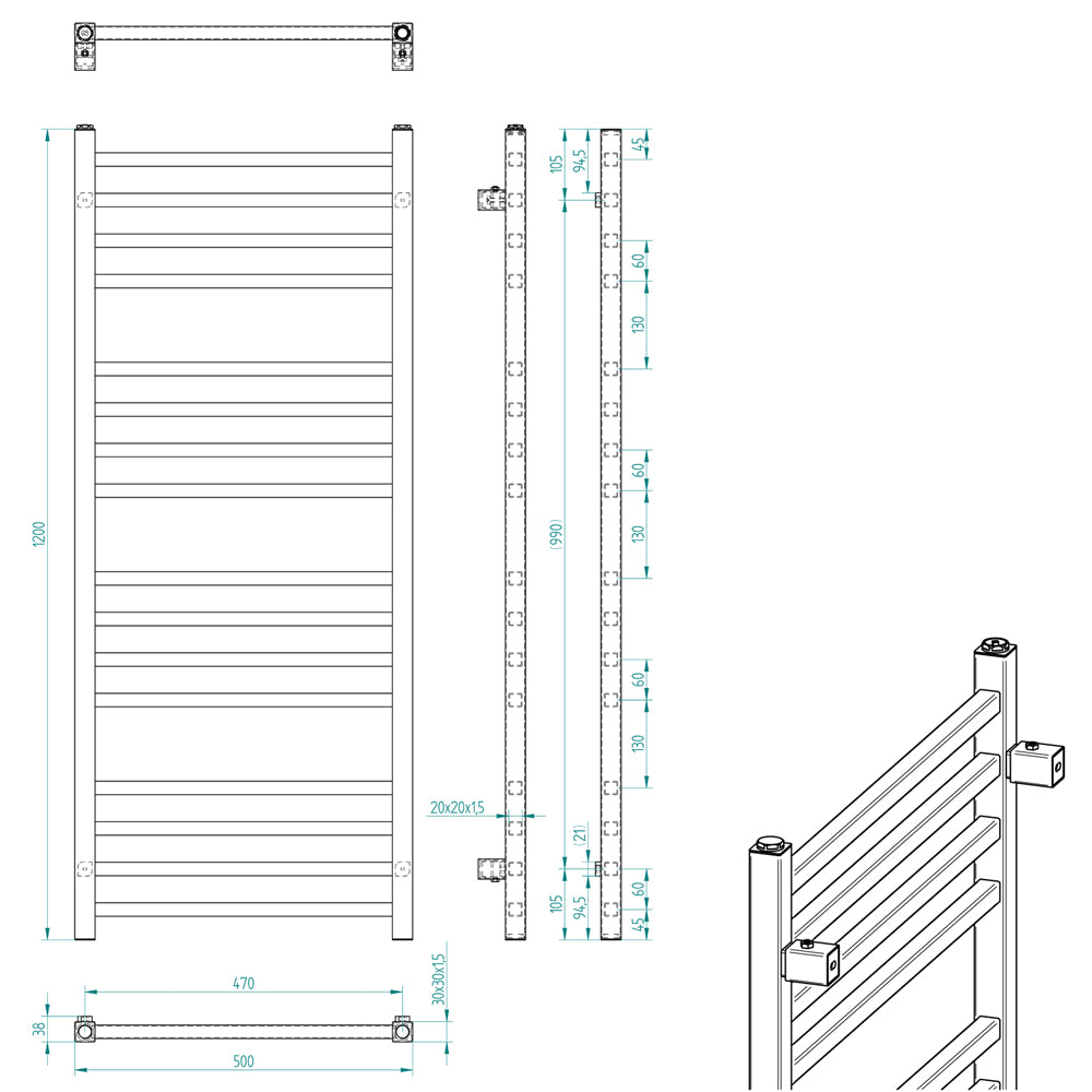METRO Badheizkörper 500x1200 mm, 300W,Schwarz matt