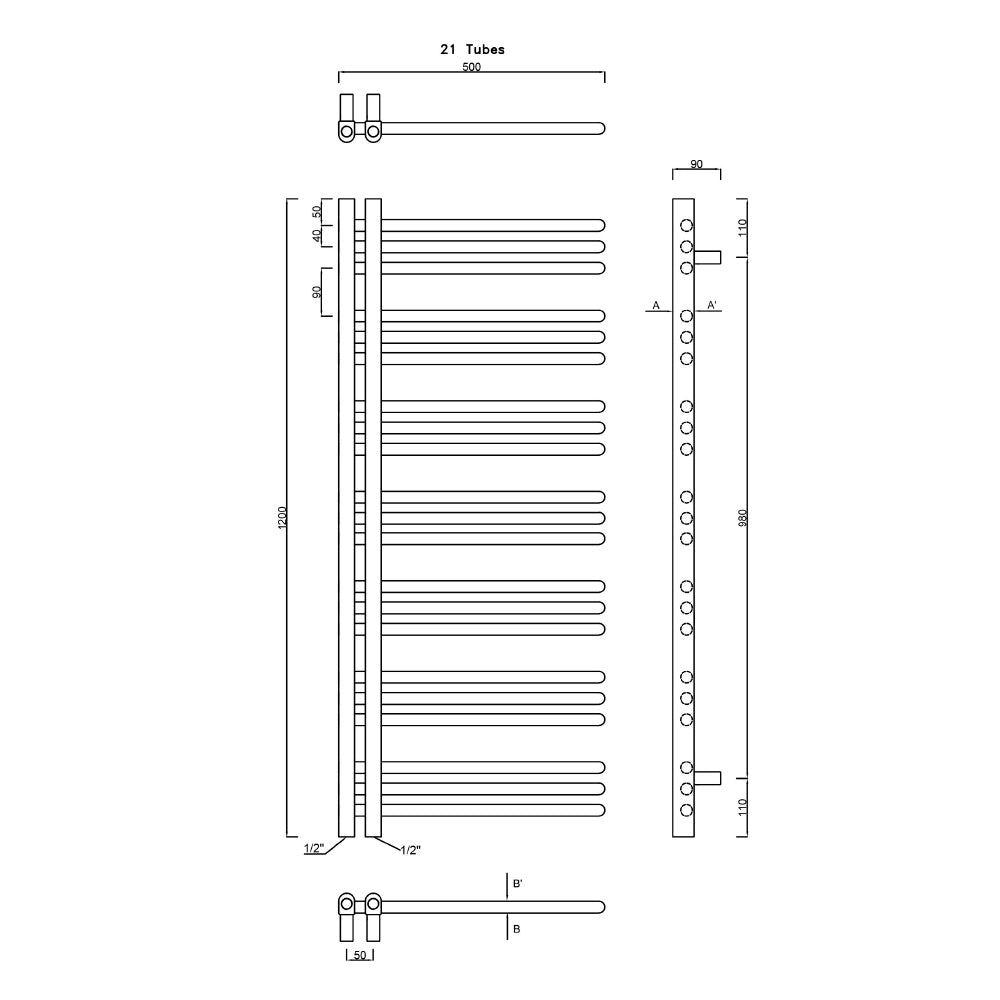 DORLION Badheizkörper 500x1200mm, Weiß