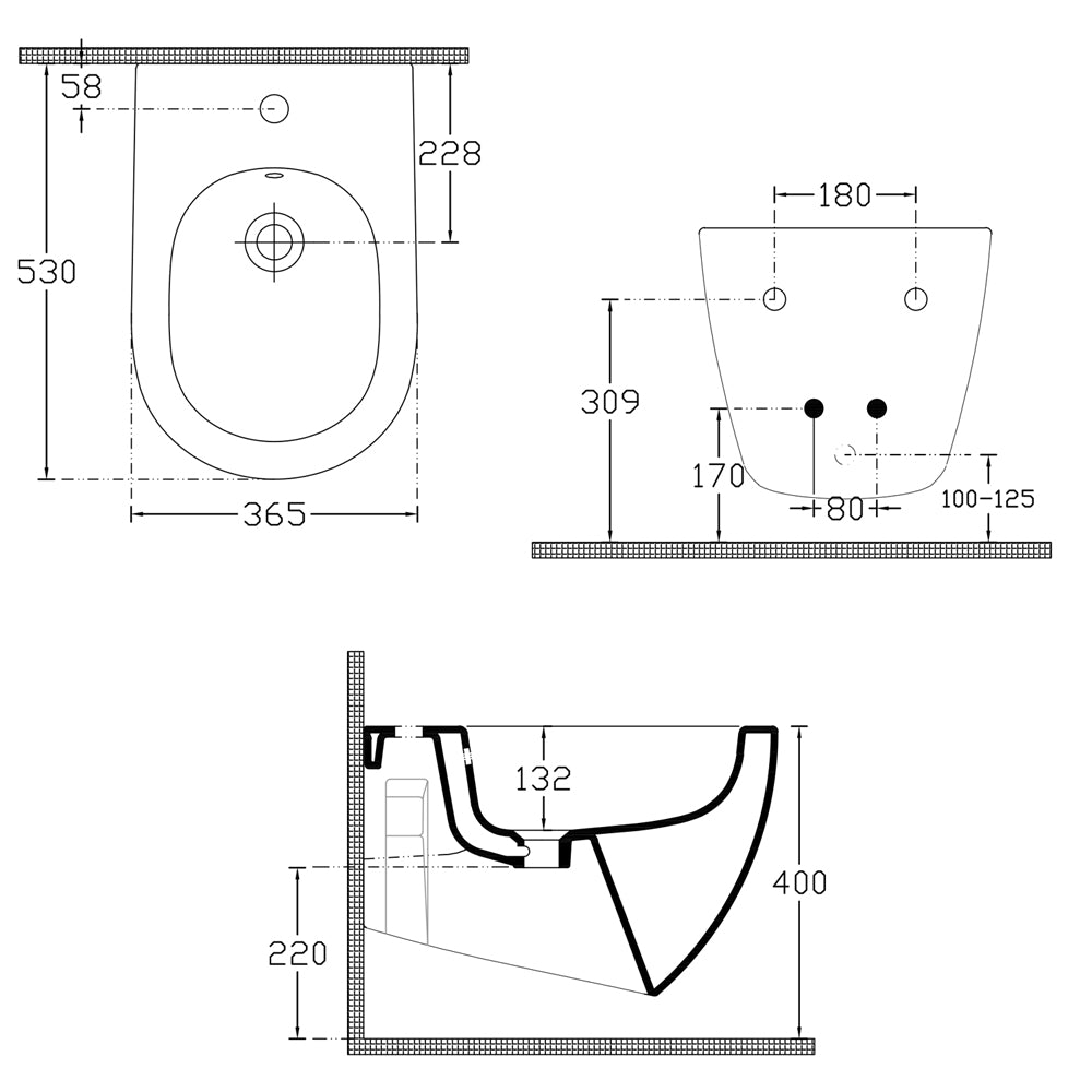 INFINITY Hänge-Bidet 36,5x53cm, weiß matt