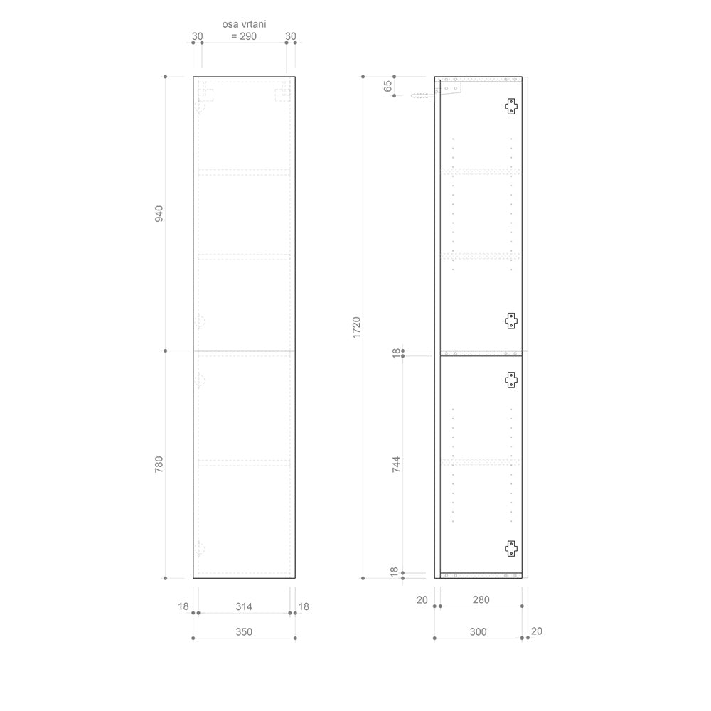 ESPACE Schrank 35x172x32cm, 2x Tür, links/rechts, Eiche Alabama