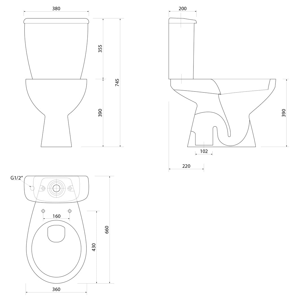 MANUEL Kombi-WC, Abgang senkrecht, weiß