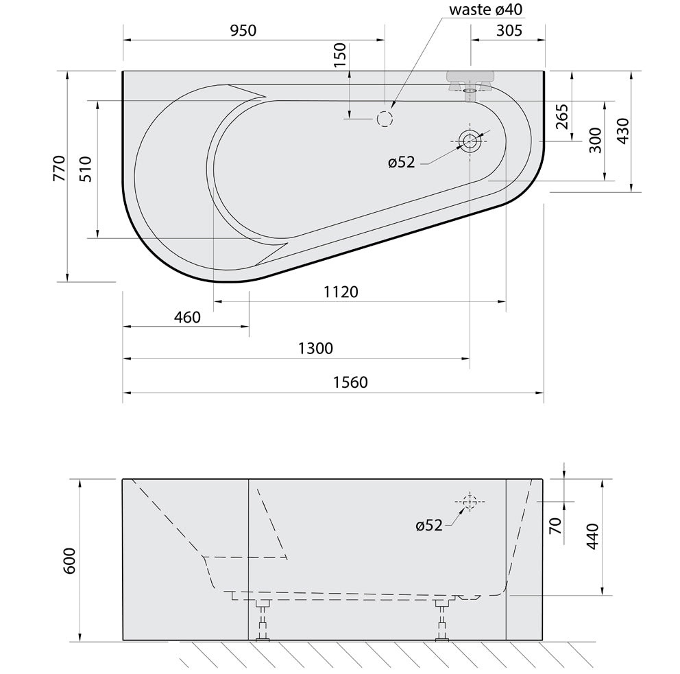 PROJEKTA DL MONOLITH Freistehende Badewanne 156x77x60cm, weiß/schwarz