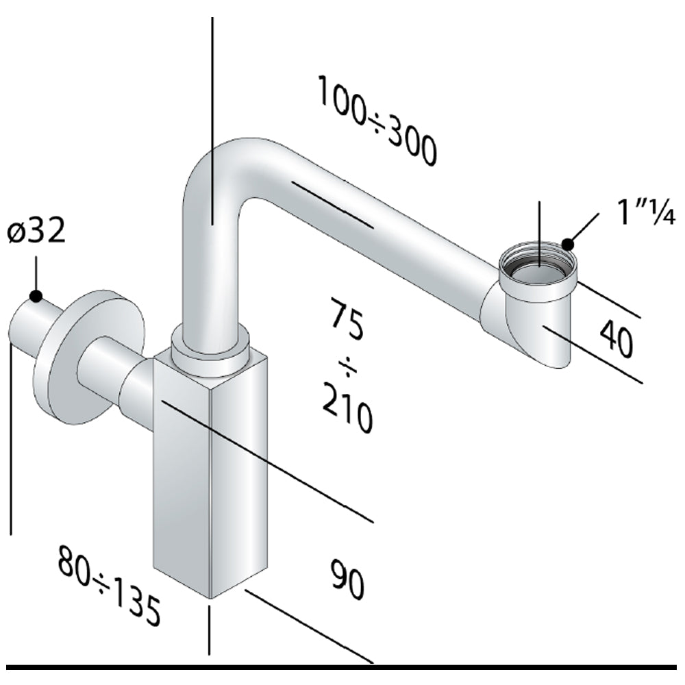 QUASAR Waschtisch-Siphon, Platzsparend, 5/4"-32mm, Chrom