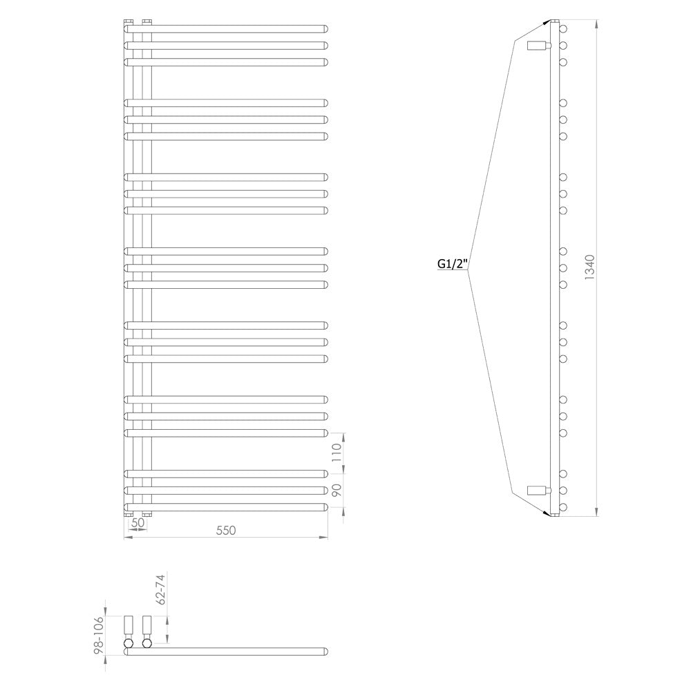 POSEIDON Badheizkörper 550x1340mm,500W, Weiß