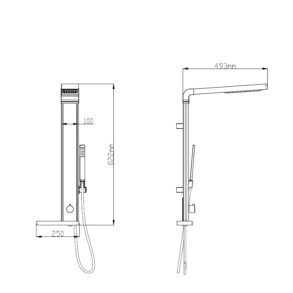 ROME Duschsäule, H. 822mm, Alumium