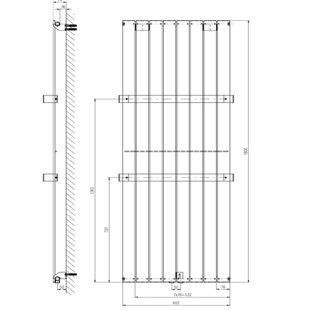 COLONNA Badheizkörper 602x1800mm, Silber metall