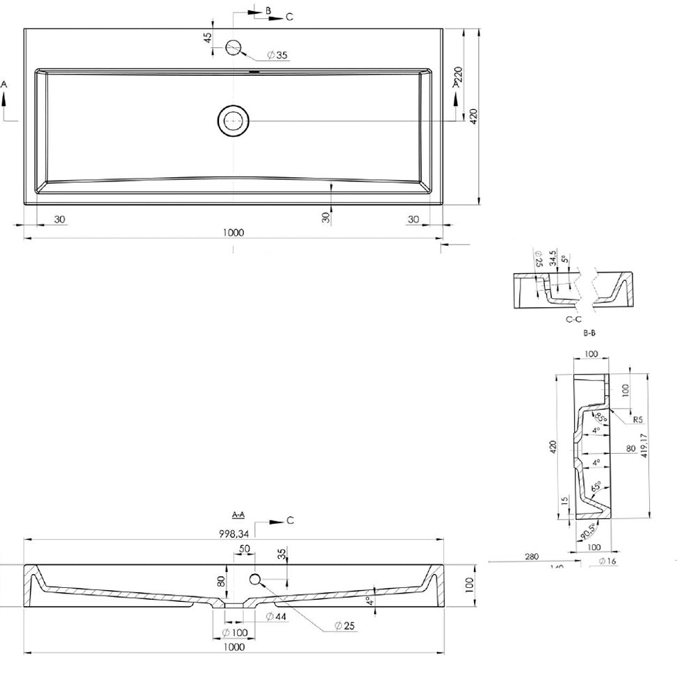 ORINOKO Waschtisch, Marmor, 100x42 cm, 2 Armaturlöcher, Weiß