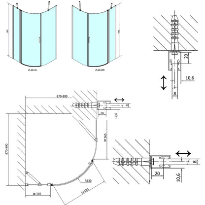 ZOOM LINE Duschabtrennung Viertelkreis 900x900mm, Klarglas, rechts
