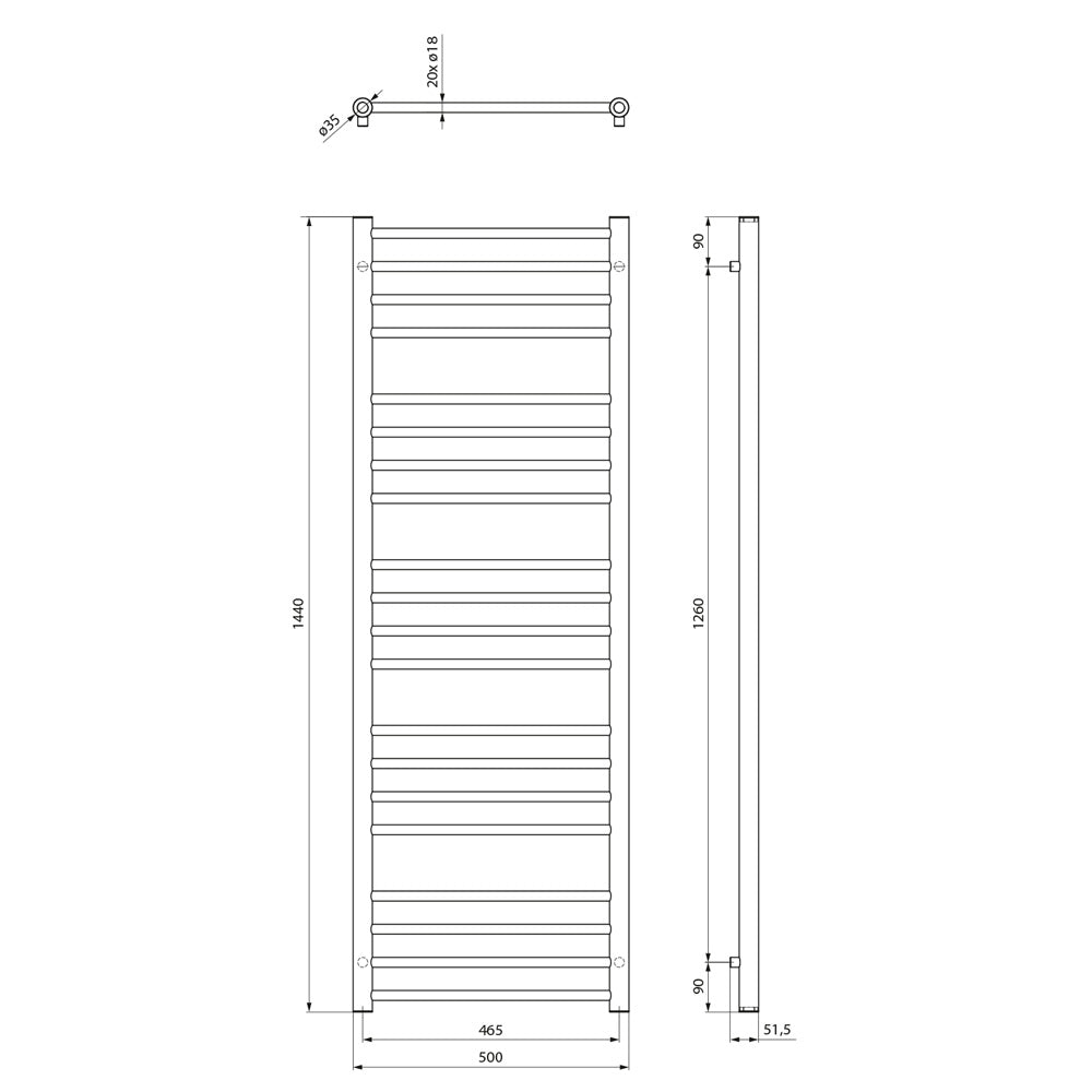 DINA Badheizkörper 500x1440mm,600W, Weiß