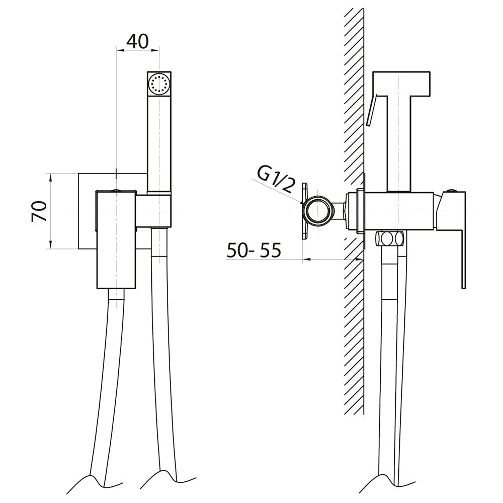 CUBEMIX Bidetarmatur mit Brausestopp, Schwarz matt