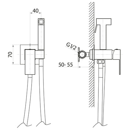 CUBEMIX Bidetarmatur mit Brausestopp, Schwarz matt