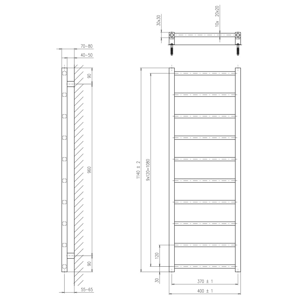 METRO LIGHT Badheizkörper 400x1140 mm, 200W,Weiß