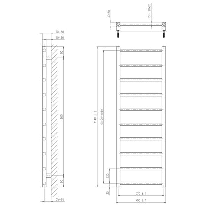 METRO LIGHT Badheizkörper 400x1140 mm, 200W,Weiß