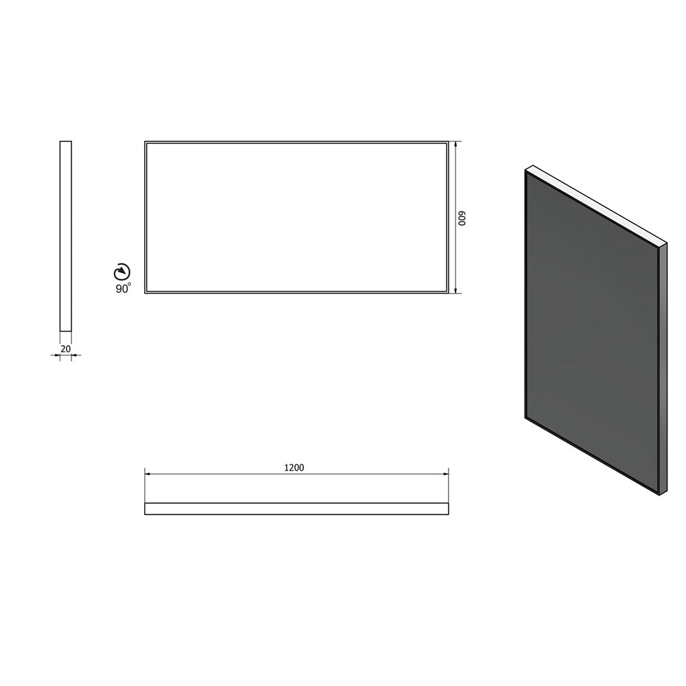 AROWANA Spiegel mit Rahmen, 1200x600mm, schwarz