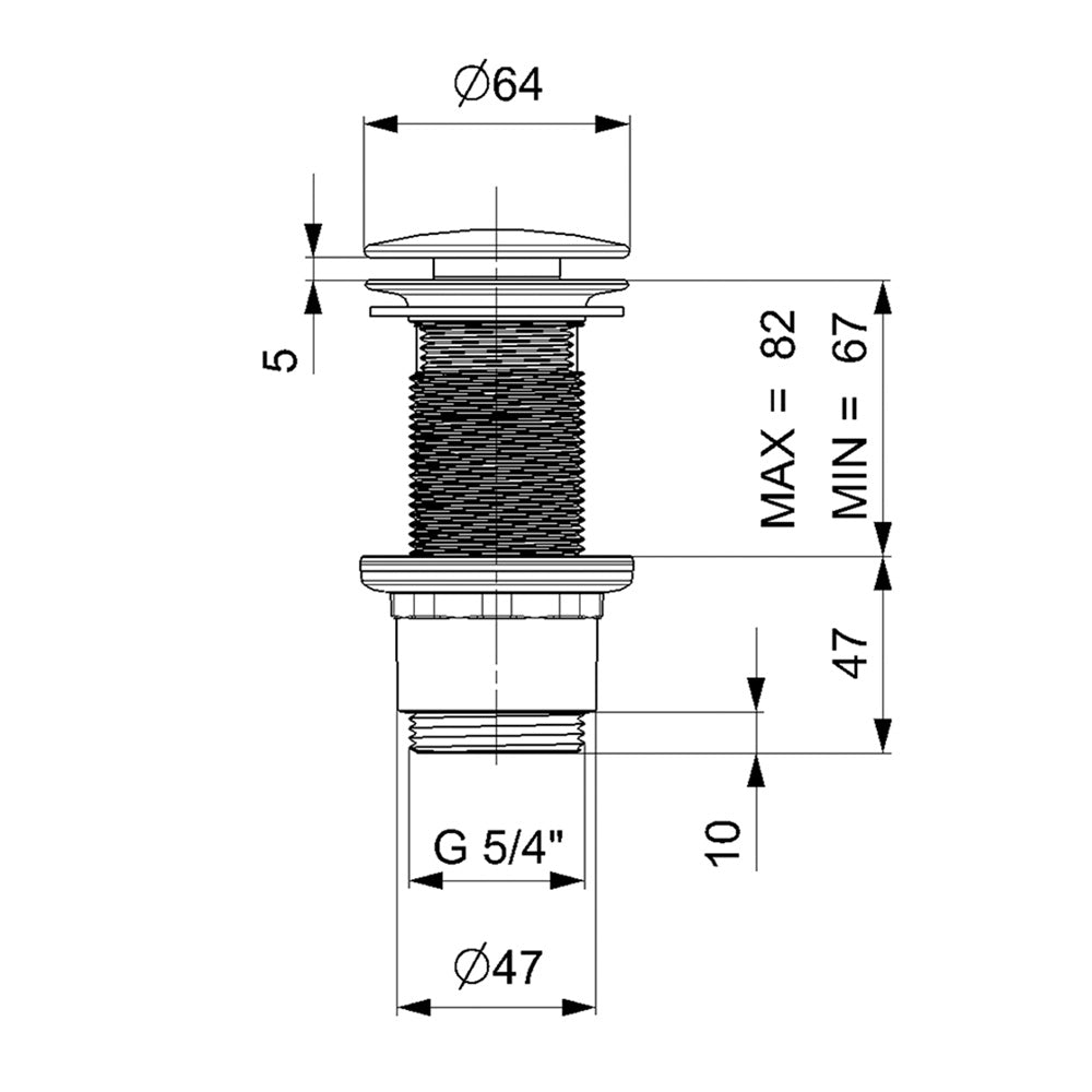 Nicht verschließbare Waschbecken-Ablaufgarnitur 5/4" 5/4", großer Stopfen, 10-80mm, ABS/weiß