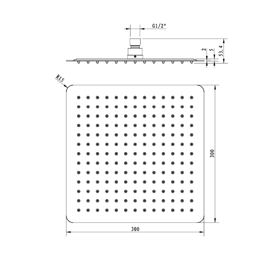 SLIM Kopfbrause, 300x300mm, polierter Edelstahl