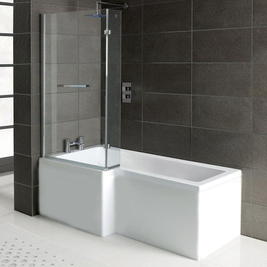 Raumsparwanne SYNA 150x85/70 cm links, mit Wannenträger und Duschkabine