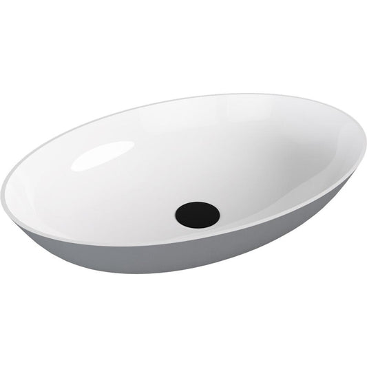 BANERA OVAL Aufsatzwaschtisch, Gussmarmor, Durchmesser 60x40cm, weiß/grau matt
