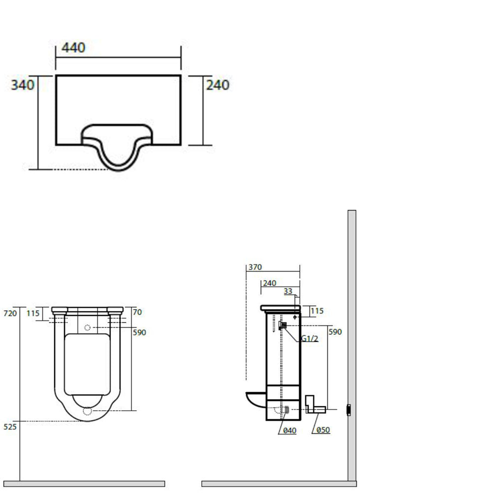 WALDORF Urinal 44x72cm, inkl. Siphon und Befestigungsset, weiß