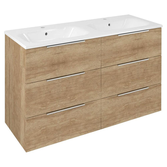 CIRASA Waschtischunterschrank mit Doppelwaschtisch 121x77x46cm, Eiche Alabama