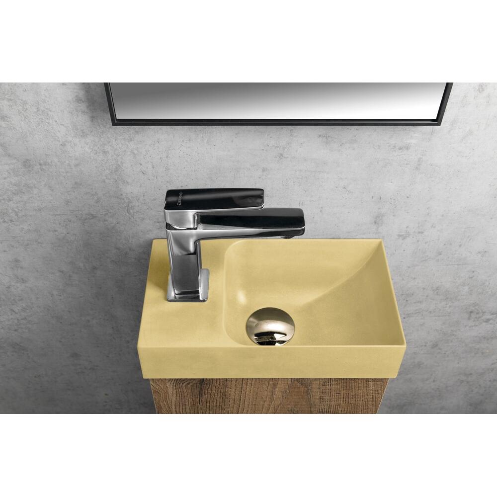 PICCOLINO Beton-Waschbecken 30,8x17cm, Wasserhahn linken, Gelb matt