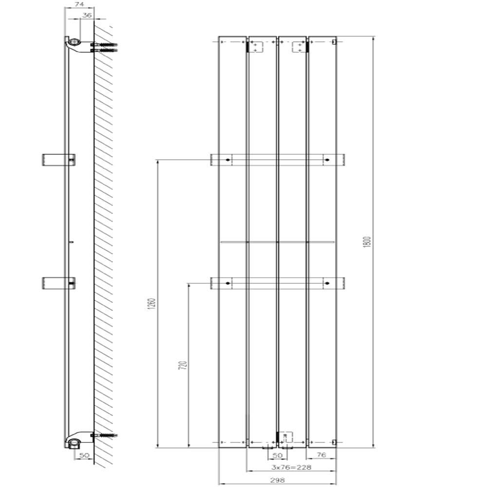 COLONNA Badheizkörper 298x1800mm, Silber metall