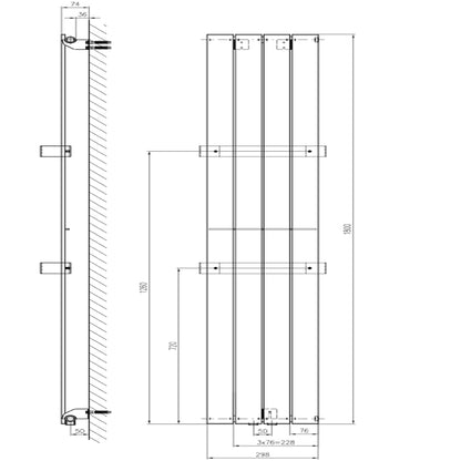 COLONNA Badheizkörper 298x1800mm, Silber metall