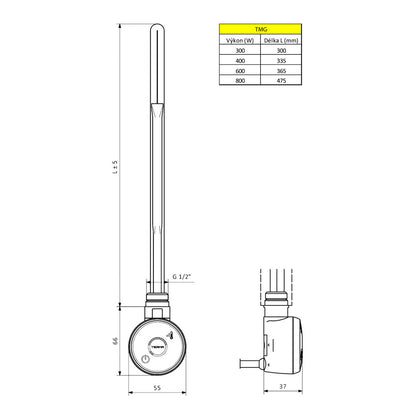 WICHER E-Patrone mit Thermostat, 600 W, Weiß matt