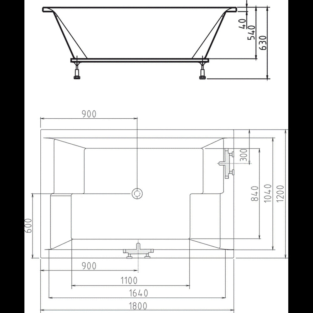 DUPLA Badewanne mit Rahmengestell 180x120x54cm, weiß