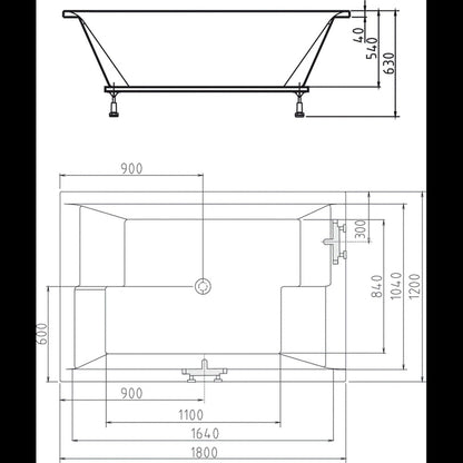 DUPLA Badewanne mit Rahmengestell 180x120x54cm, weiß