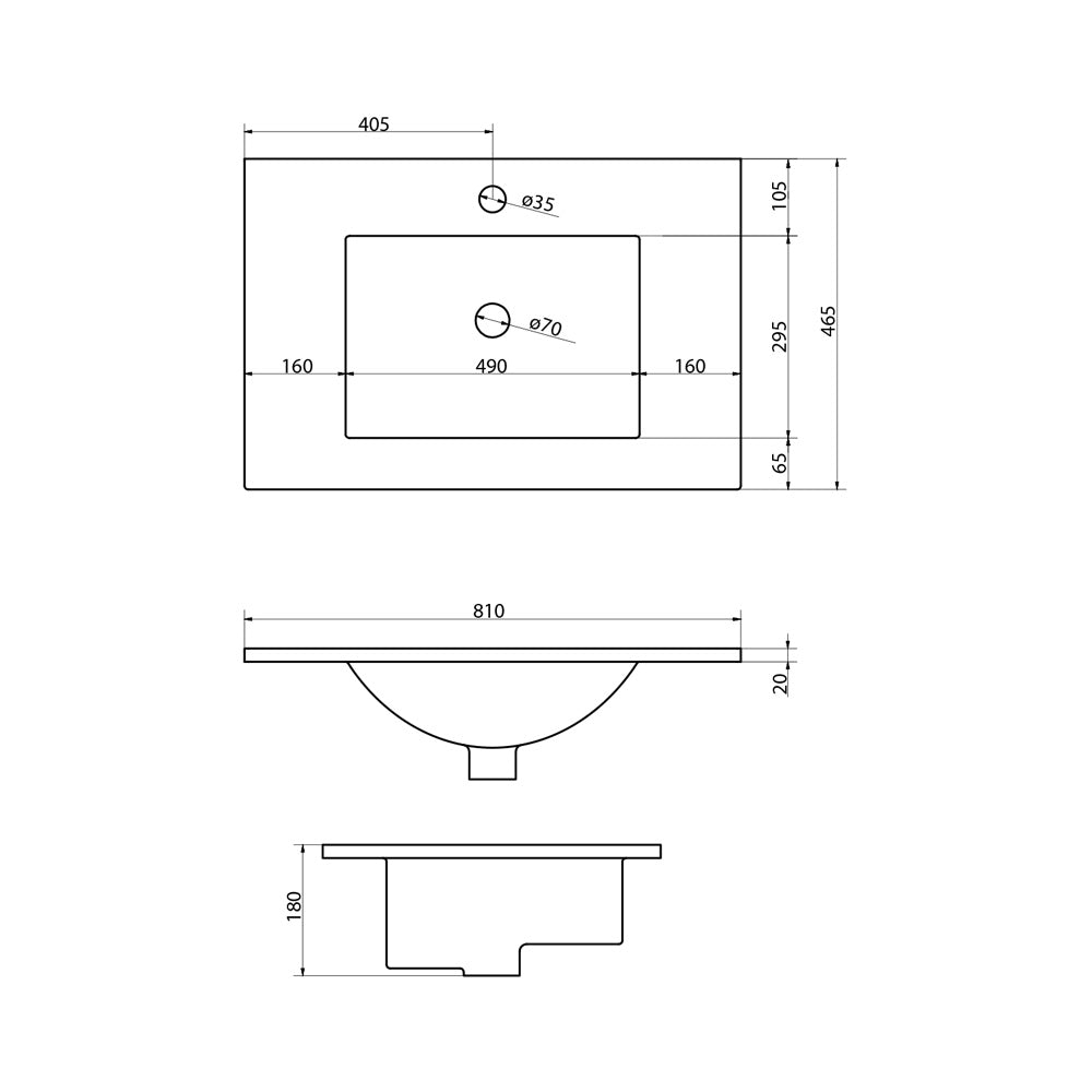 SLIM Keramik-Waschtisch, 81x46,5cm, Weiß