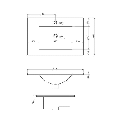 SLIM Keramik-Waschtisch, 81x46,5cm, Weiß