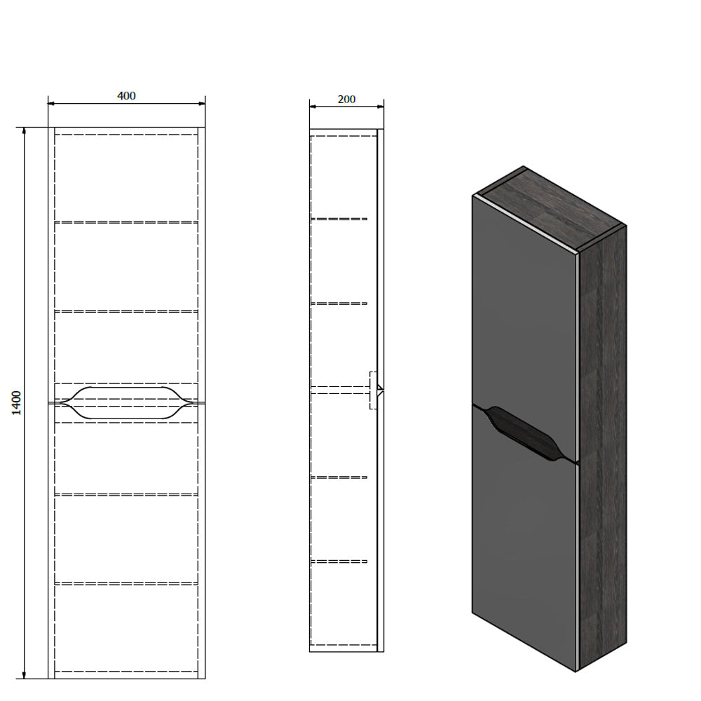 WAVE Hochschrank 40x140x20cm, weiß/Silbereiche